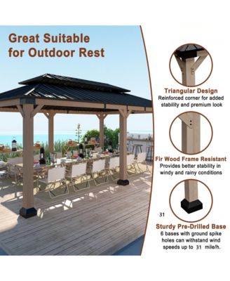 20 ft. x 12 ft. Outdoor Fir Solid Wood Frame Patio Gazebo Canopy Tent Shelter with Galvanized Steel Hardtop Pavilion