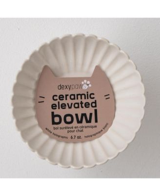 Elevated Cat Bowl: White & Black Flower