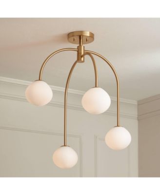 Clara 26" Mid Century Modern 4-Light Semi Flush-Mount Ceiling Light Fixture Kitchen Foyer Warm Brass Finish