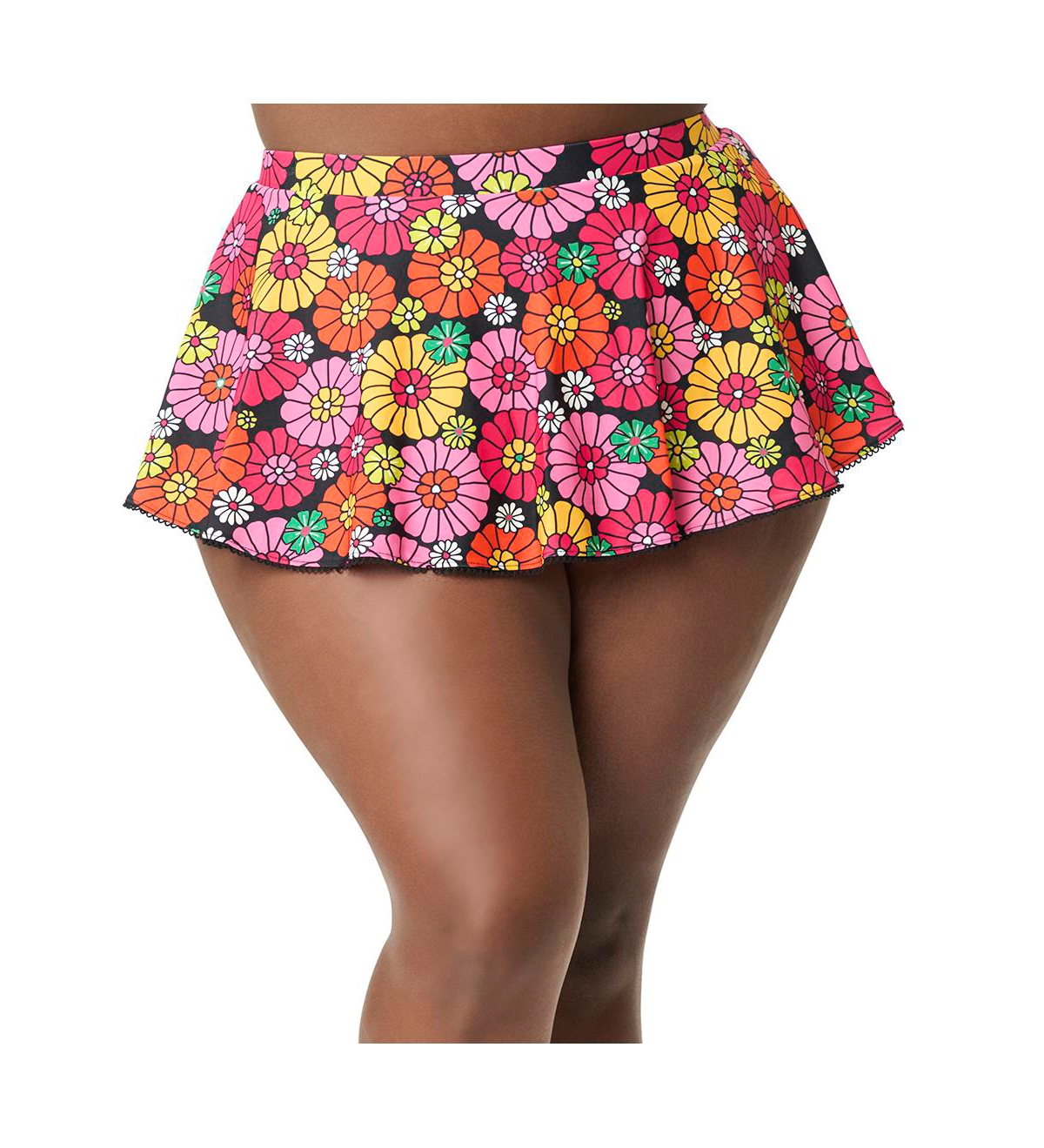 Plus Size Pin-Up Coronado Swim Skirt - Black floral