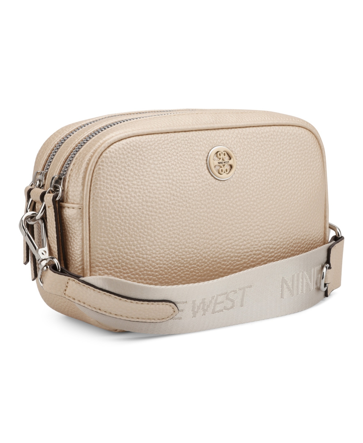 Shop Nine West Avaya Double Zip Camera Crossbody Bag In Champagne
