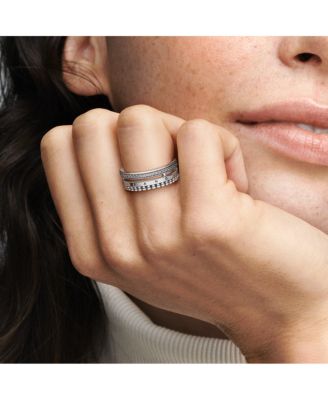 Sterling Silver Signature Logo Pav&eacute; and Beads Ring