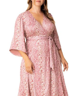 Plus Size Gemini Wrap Dress with Contrast Lined Sleeves