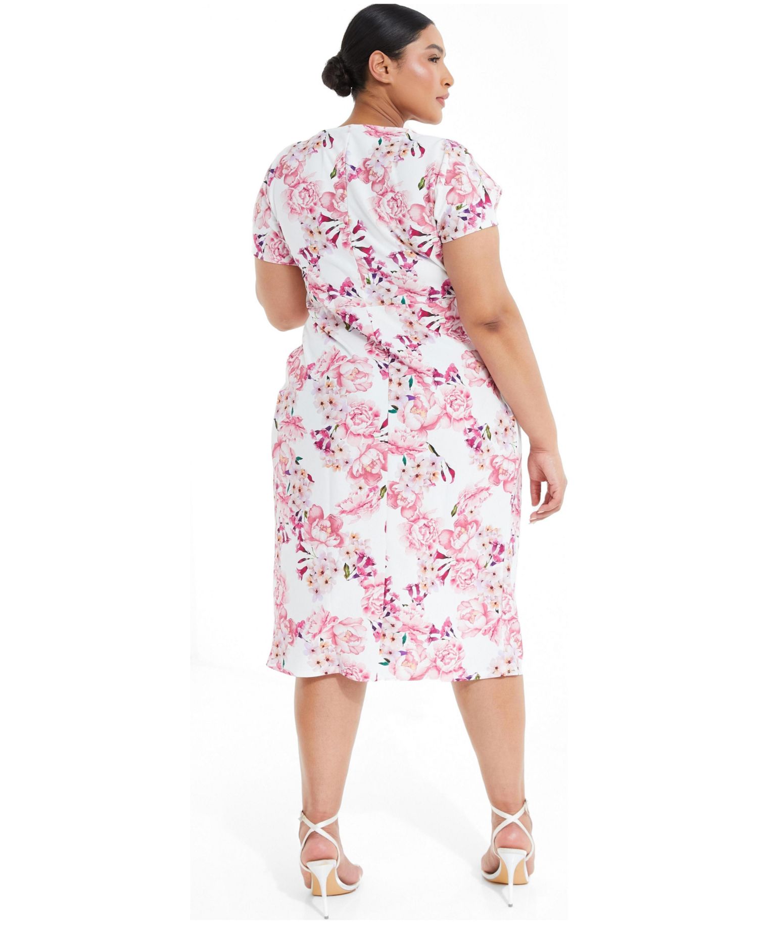 Women's Plus Size Floral Scuba Crepe Wrap Midi Dress