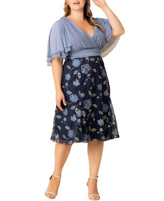 Plus Size Lillian Embroidered Mesh Midi Cocktail Dress