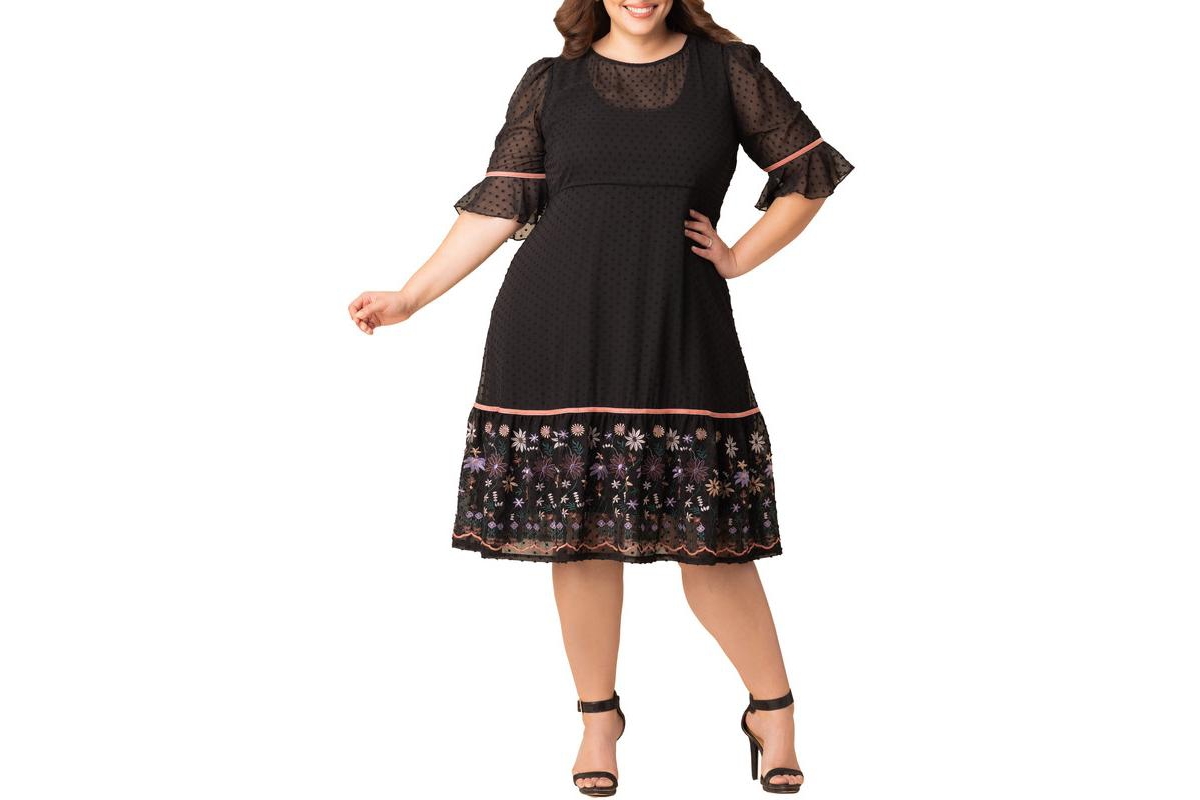 Plus Size Mesmerizing Embroidered Cocktail Midi Dress - Wildflowers