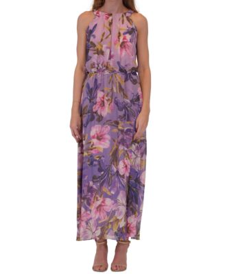 Robbie Bee - Petite Chiffon Floral-Print Maxi Dress