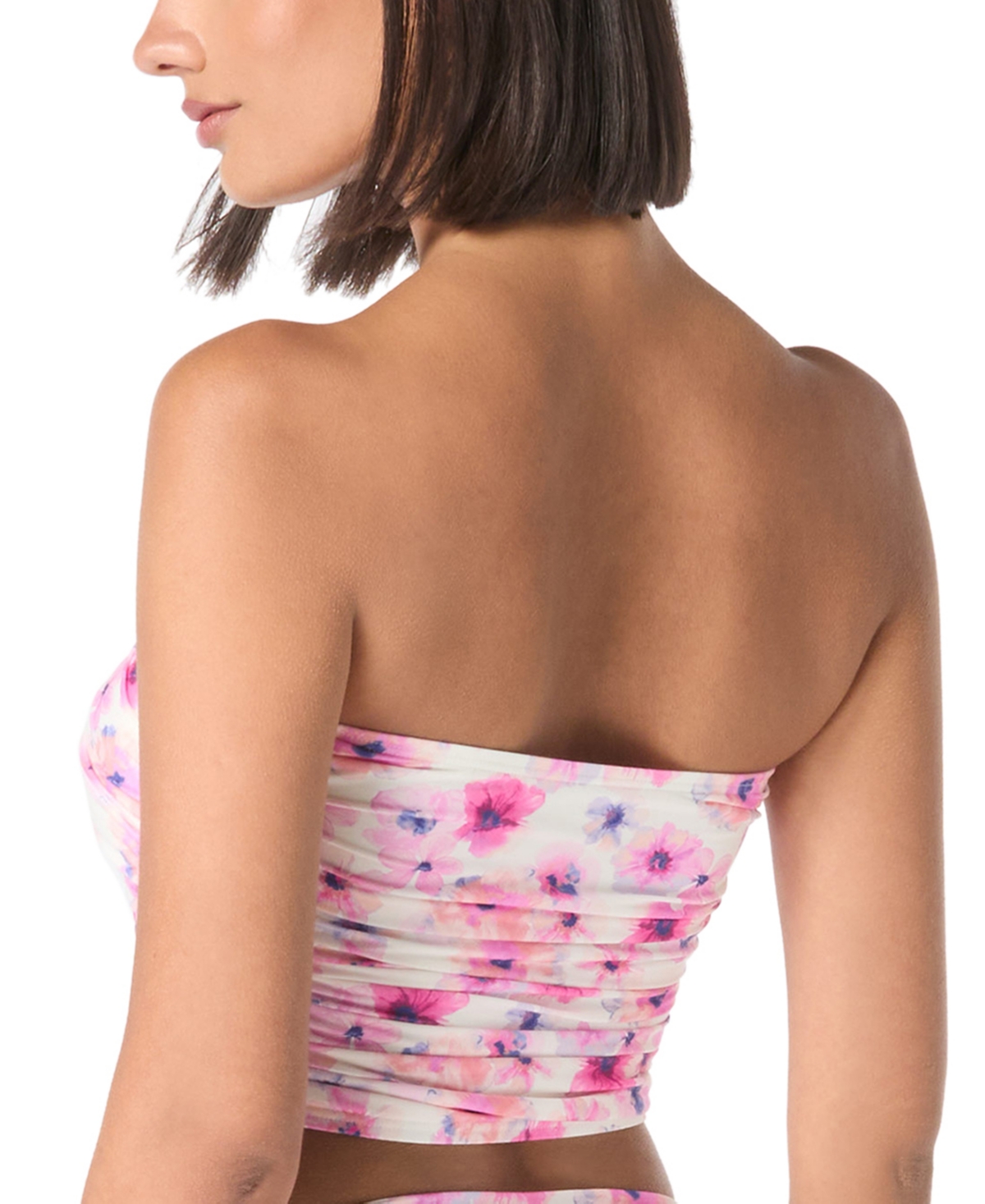 CARMEN MARC VALVO WOMEN'S PRINTED SHIRRED BANDEAU CROP BIKINI TOP 
