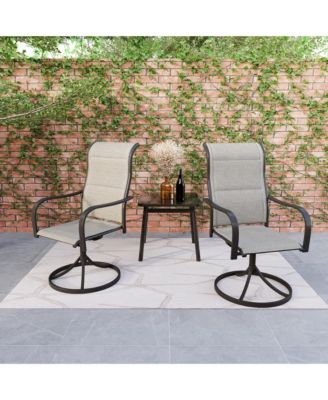 Patio Dining Chairs Textilene High Back Outdoor Swivel Rocker Set with All Weather Frame, Beige, Set of 2