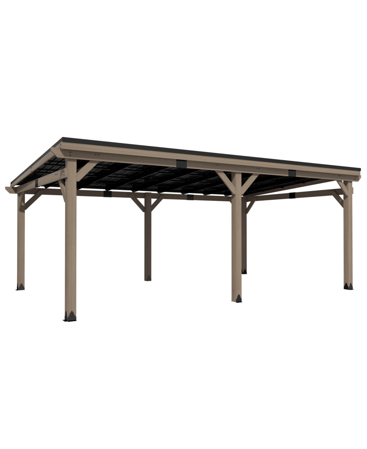 20 Ft. W x 12 Ft. D Patio Wall-Mounted Solid Cedar Wood Gazebo with Galvanized Steel Roof - Black