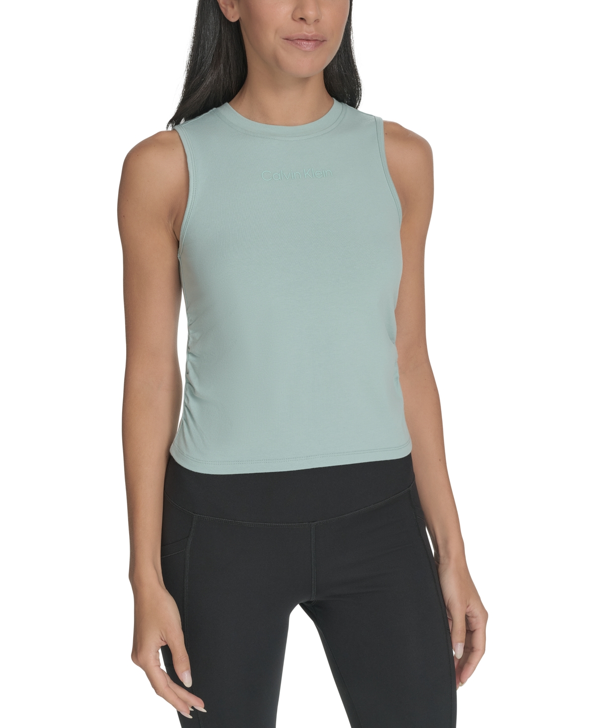 Calvin Klein Women's Ruched Crewneck Logo Tank Top