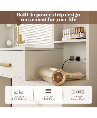 Makeup Vanity Desk with Mirror, Lights, Charging Station, 7 Drawers and 3 Cabinets