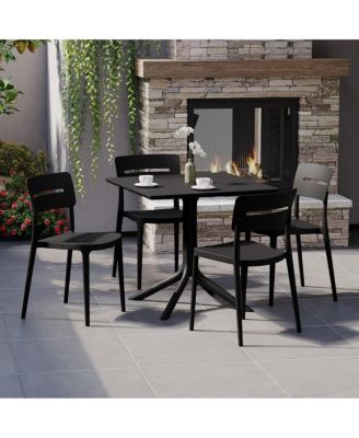 Modern 5-Piece Resin Patio Dining Table Set with Stackable Patio Dining Chairs