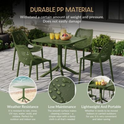 5-Piece Outdoor Resin Square Patio Dining Table Set with Stackable Patio Dining Chairs