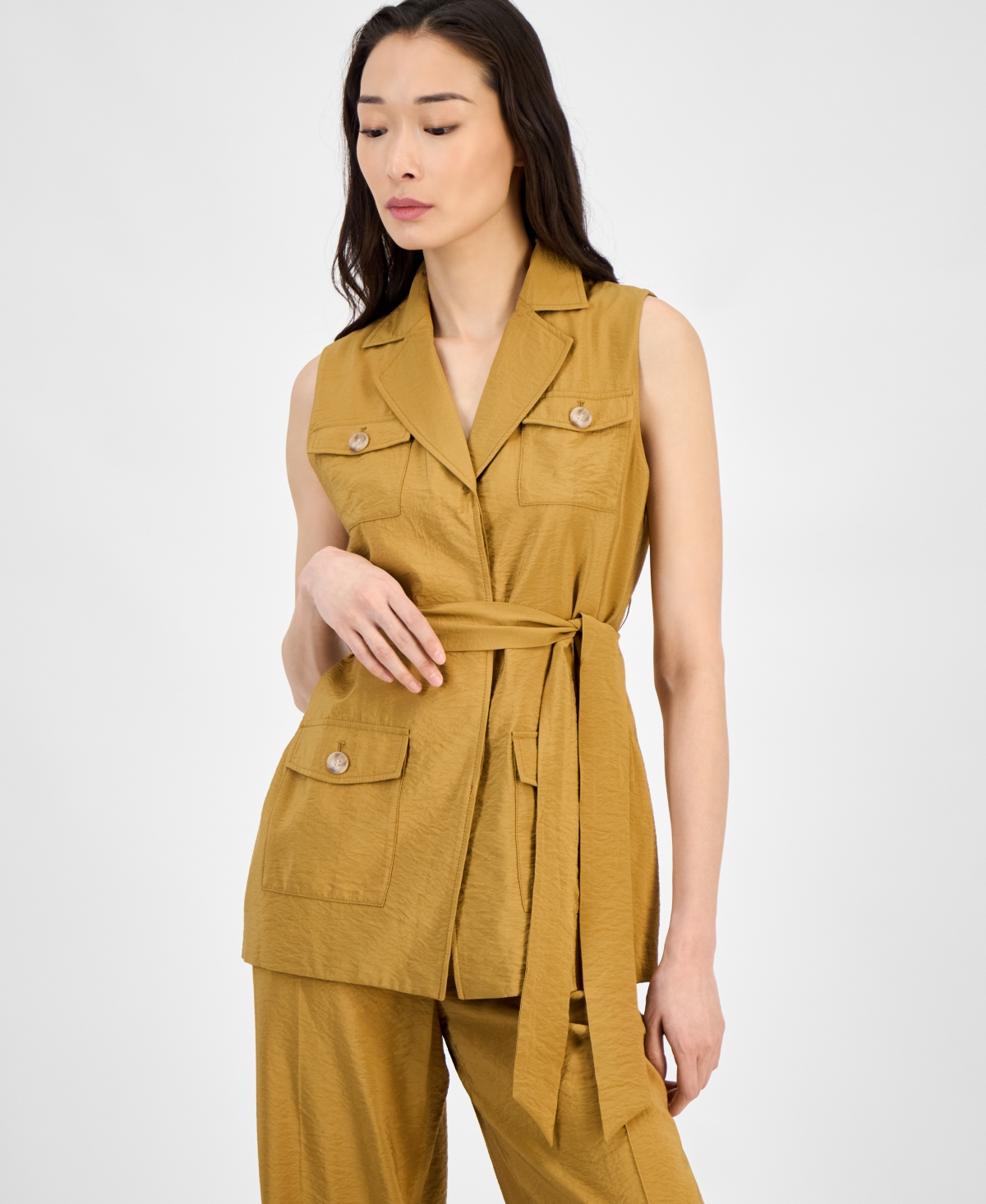 Anne Klein Women's Sleeveless Tie-waist Patch-pocket Jacket