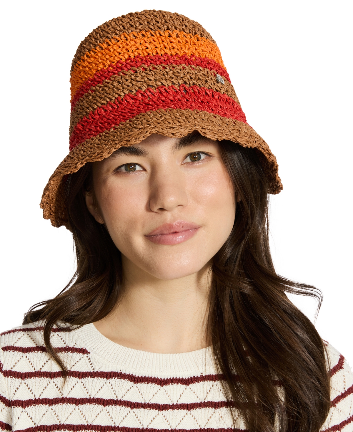 Steve Madden Scallop-edge Crochet Striped Cloche