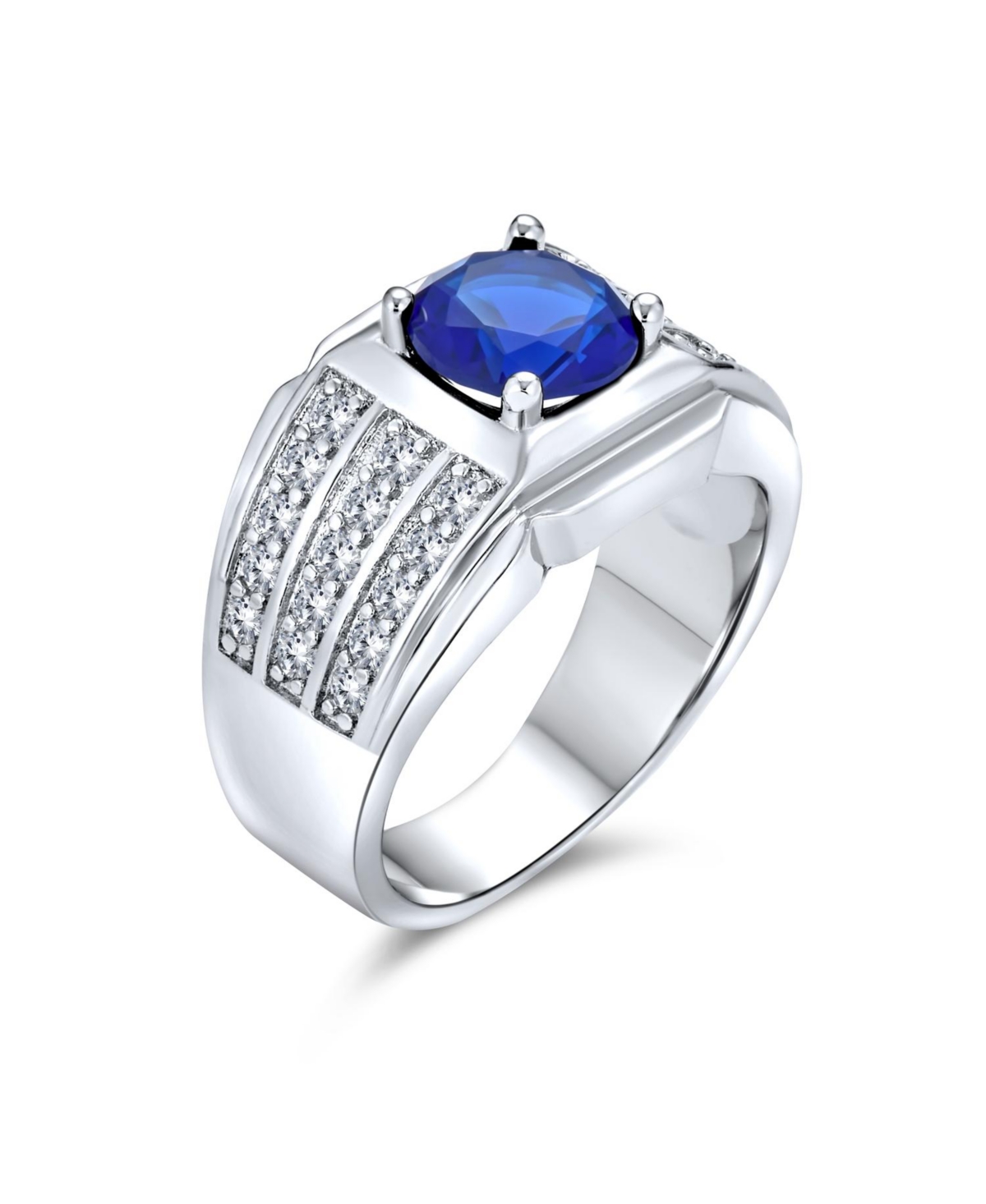 3 Row Pave Cubic Zirconia Wide Side Band 3CTW Cz Solitaire Statement Ring Silver Plated - Light blue