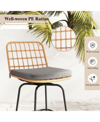 Patio 360° Swivel Bar Stools Set of 2 with Backrests & Footrests Soft Seat Cushions