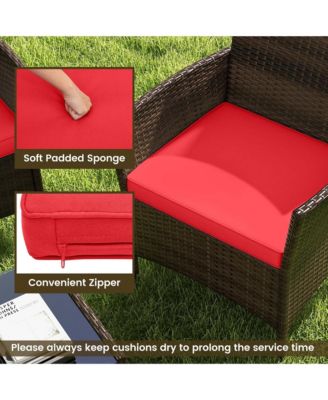 8 PCS Patio Furniture Set with Washable Cushions and Tempered Glass Coffee Table