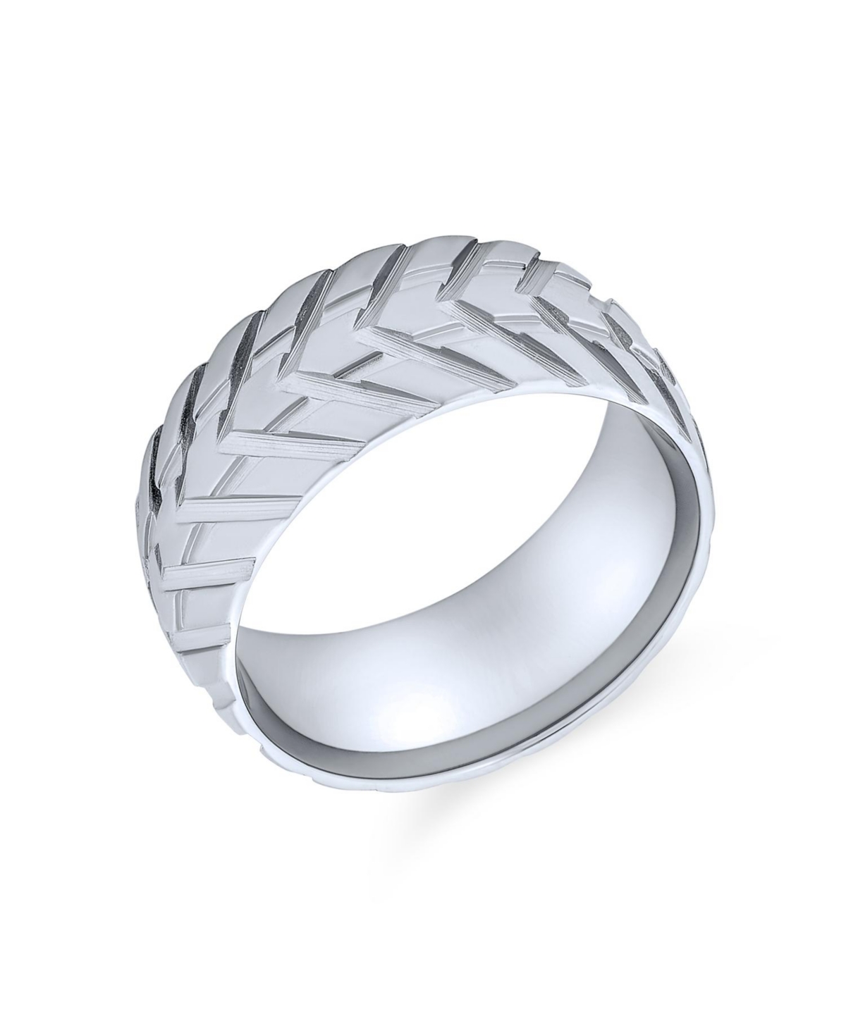Mechanic Sports Car Racer Wide Tread Tire Band Ring Bikers Matte Brushed Silver Tone Stainless Steel 8MM - Silver tone