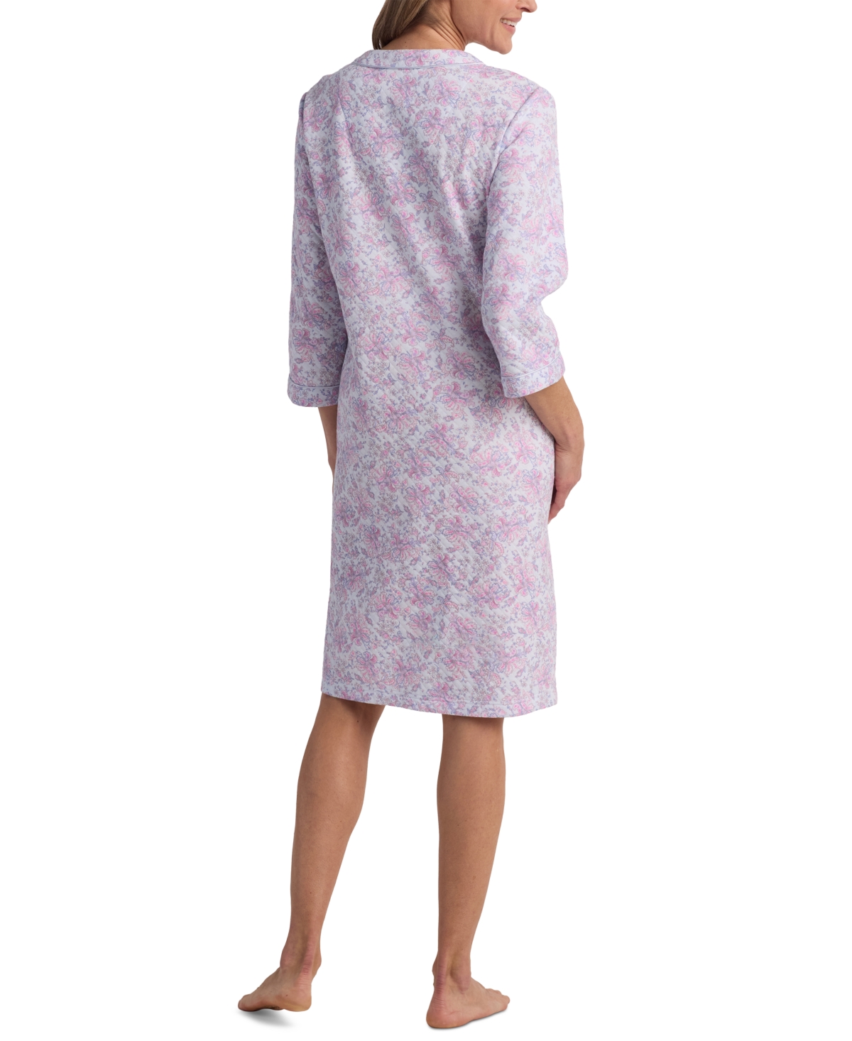 Miss Elaine Women's Printed 3/4-Sleeve Short Zip Robe