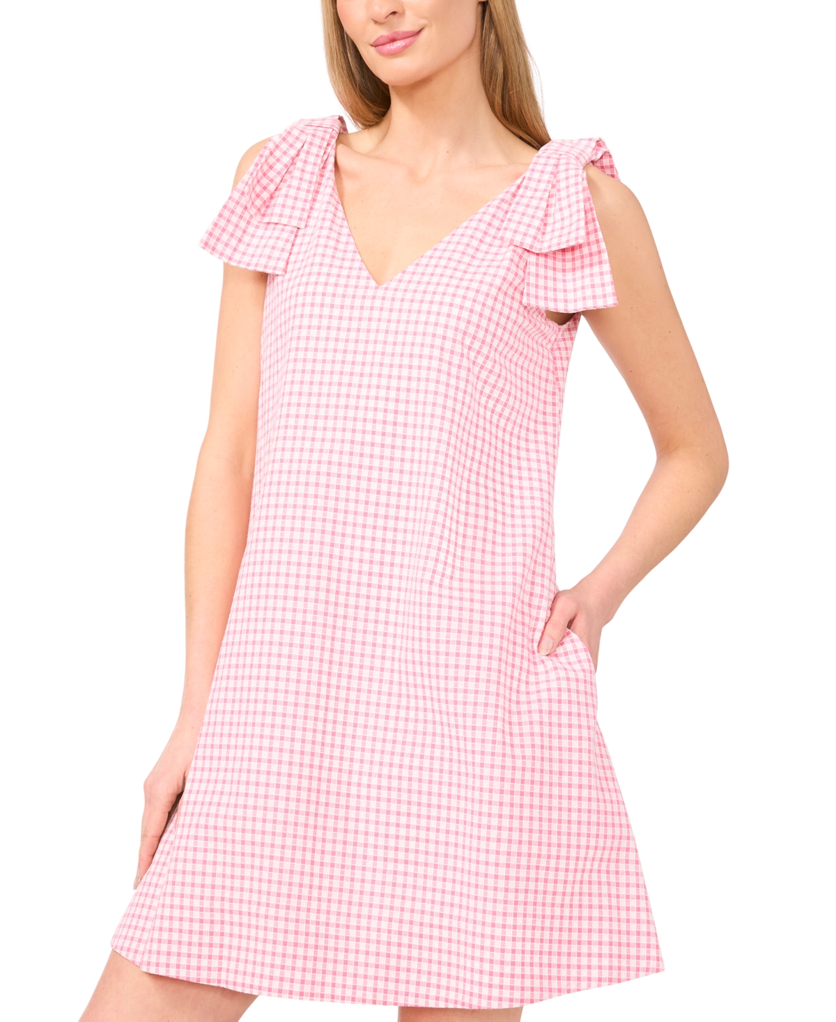 Shop Cece Women's Gingham Bow-shoulder Mini Dress In Confetti Pink