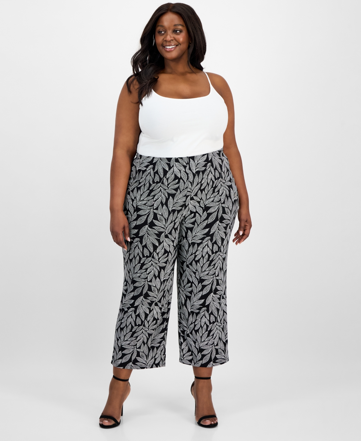 Ak Anne Klein Plus Size Printed Pull-on Wide-leg Pants