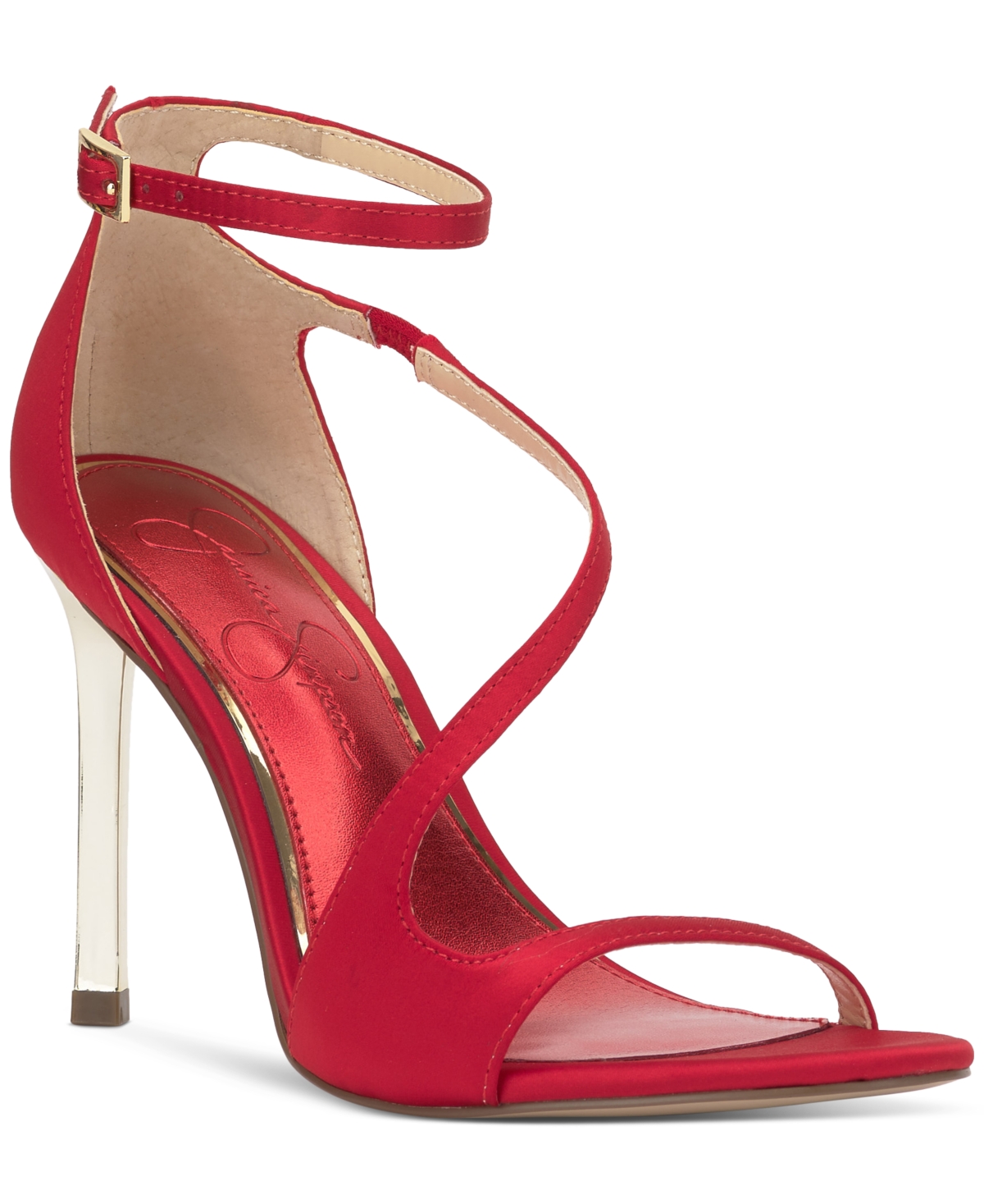 Women's Qamille Strappy Stiletto Dress Sandals - Red Muse Satin