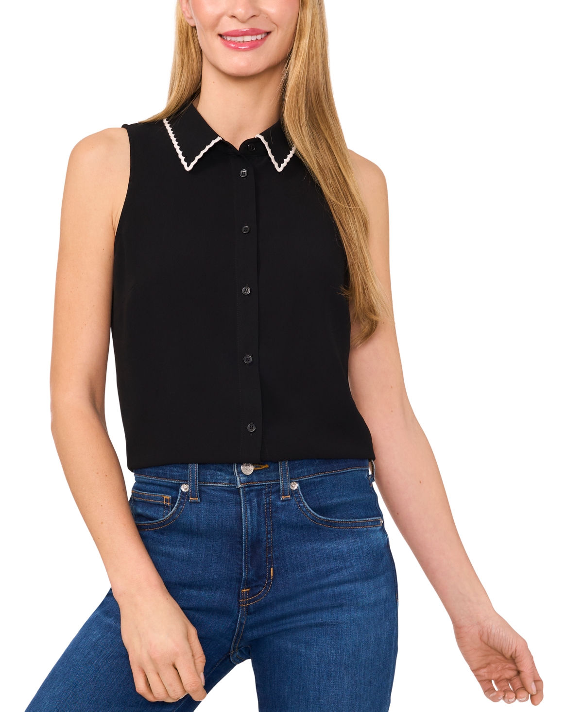 Cece Women's Scallop-collar Sleeveless Button-down Top