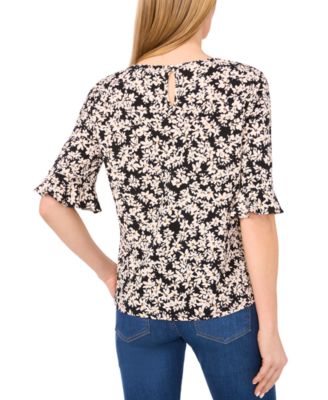 Women's Printed Flutter Sleeve Blouse