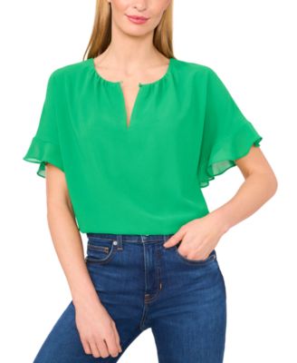Women's Short-Sleeve Half Button Flowy Blouse