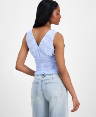 Juniors' Smocked Gingham Top