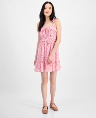 Juniors' Square-Neck Ruffle-Strap Mini Dress