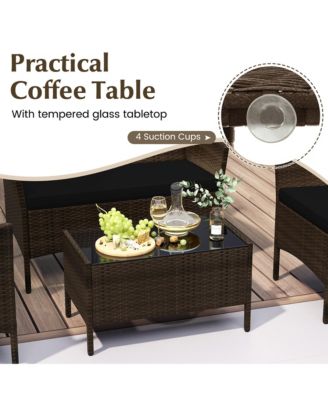 8 PCS Outdoor Patio Rattan Conversation Set Wicker Furniture Set w/ Chair Cushions
