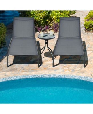2PCS Patio Lounge Chair Chaise Adjustable Back Recliner W/Wheels