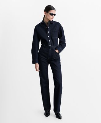 MANGO - Women's Denim Belted Jumpsuit