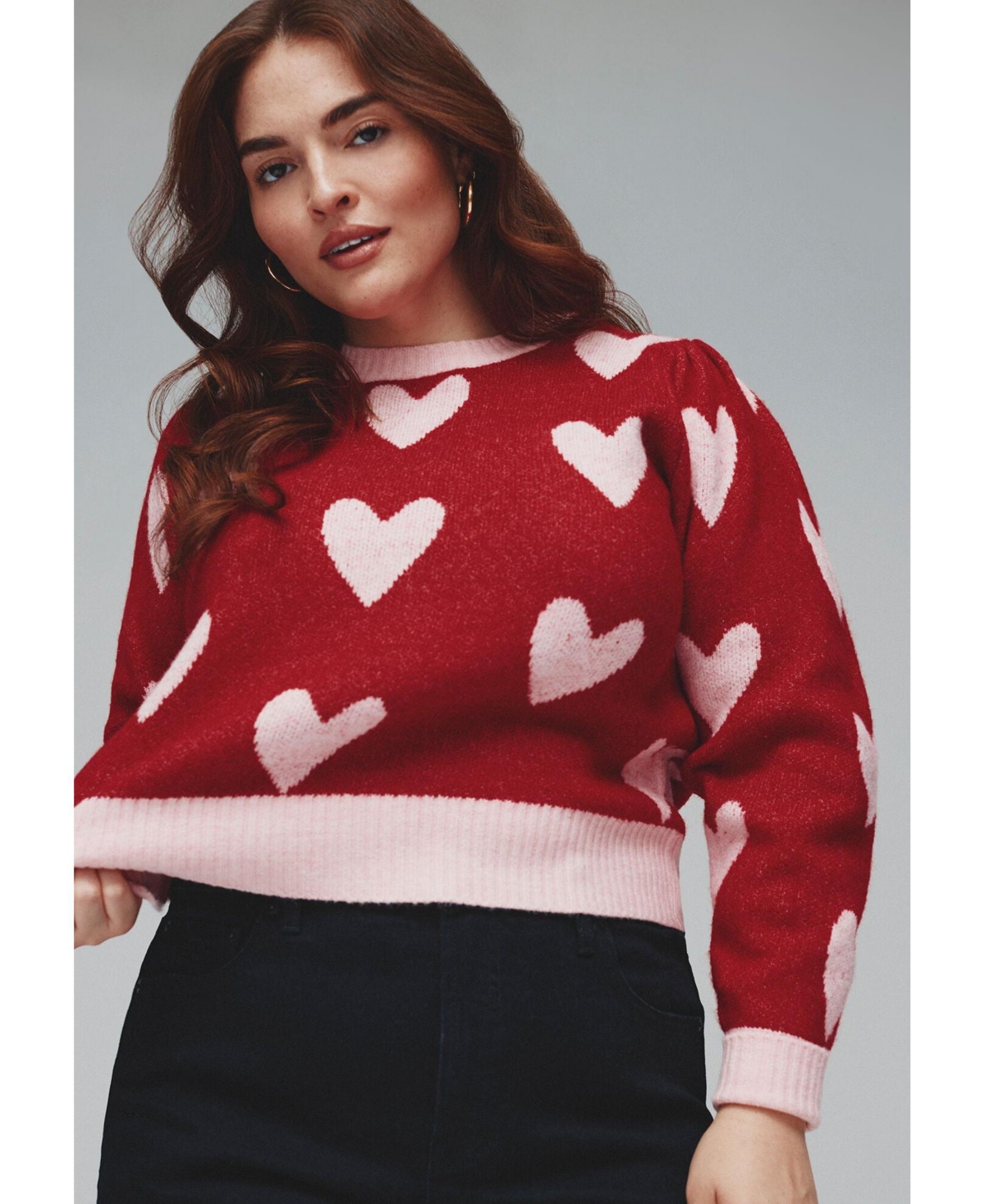 Plus Size Heart Intarsia Cropped Sweater - Zephyr scooter rose