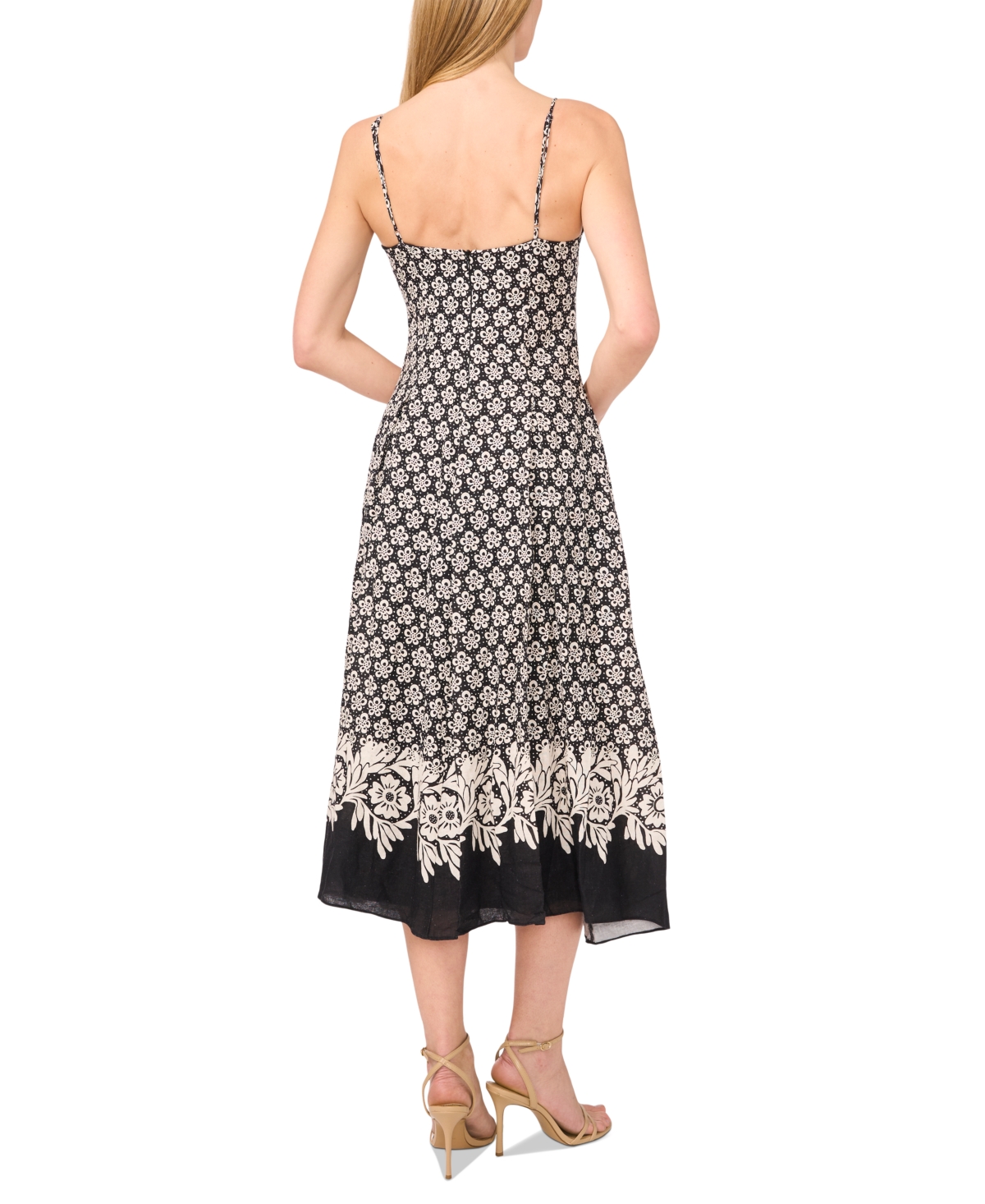 Cece Mixed Floral Linen Blend Dress In Black