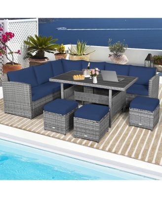 7 Piece Outdoor Rattan Sectional Sofa Set Patio Conversation Set w/ Cushions