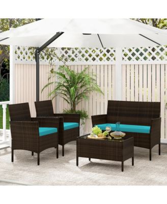 8 PCS Rattan Patio Conversation Set Wicker Outdoor Furniture Set w/ Chair Loveseat