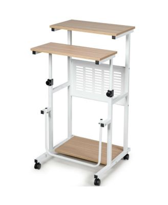 Height Adjustable Mobile Computer Stand-Up Desk with 2 Modes