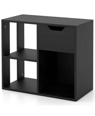 3-Cube Bookcase 2-tier Wooden Storage Shelf with Pull-out Drawer
