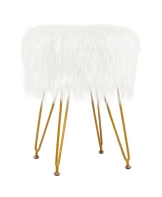 Faux Fur Vanity Stool Chair with Metal Legs for Bedroom and Living Room