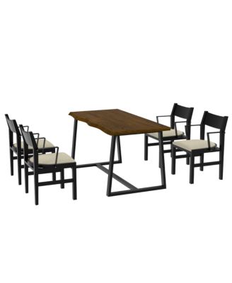4-Person Dining Table Set with Chairs and Bench-Irregular Design Wood-4