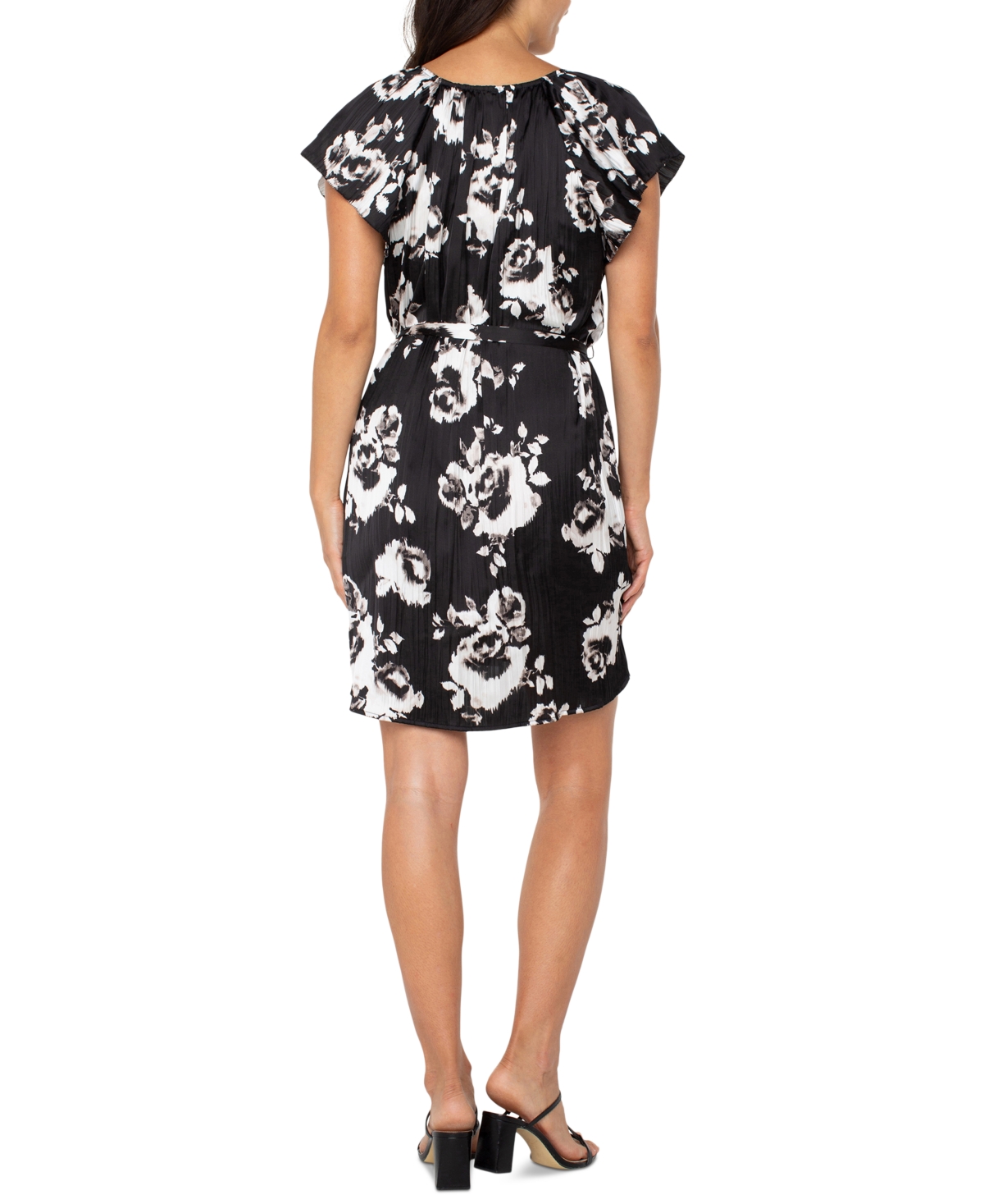 Liverpool Los Angeles Floral Print Flutter Sleeve Dress In Black