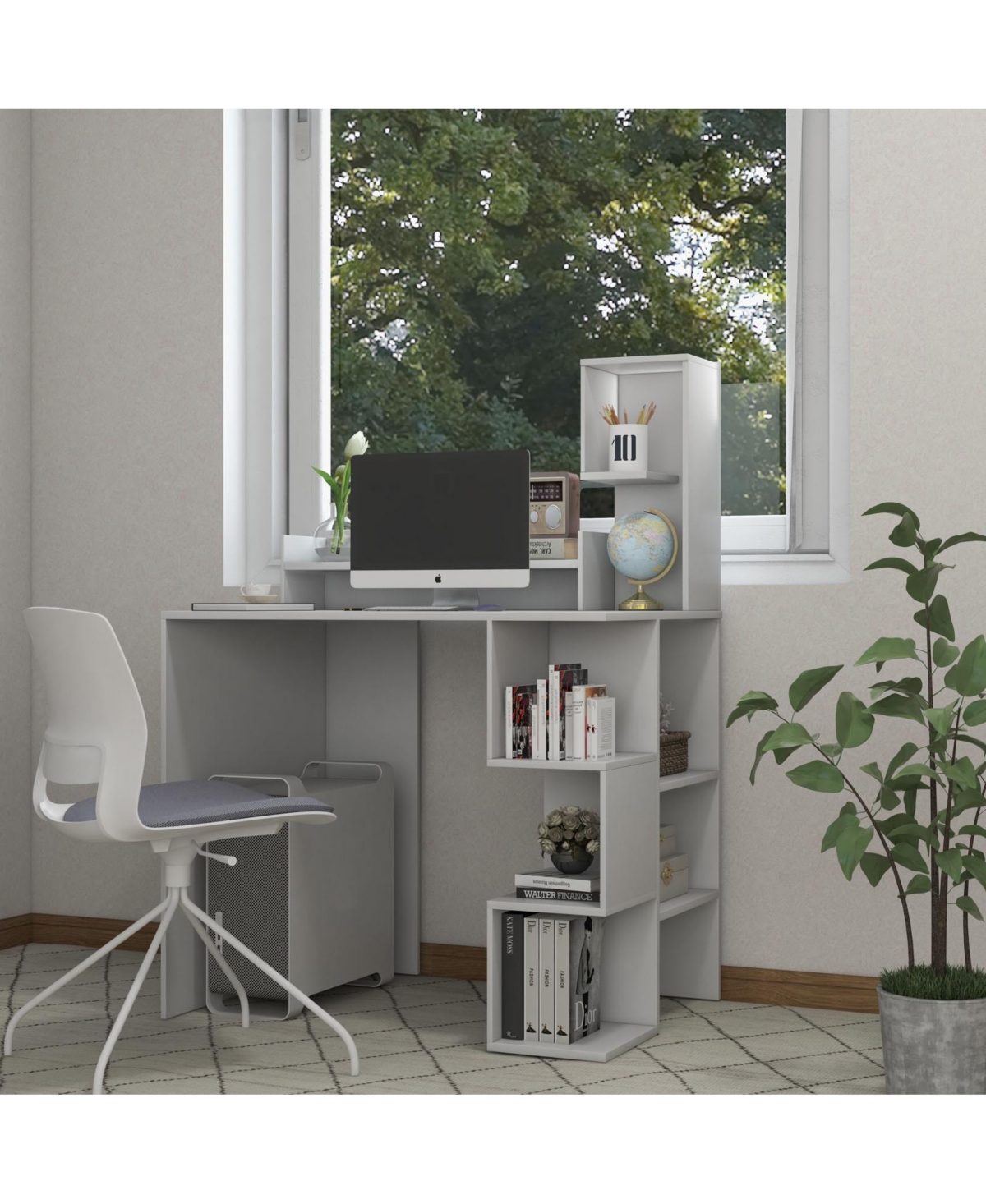 Modern Computer Desk with Storage Bookshelf and Hutch for Home Office