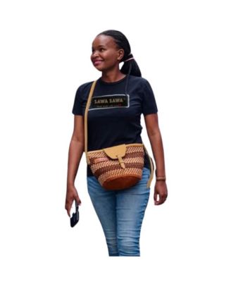 Life Damier Pattern Handwoven Sisal Straw Crossbody Shoulder Bag