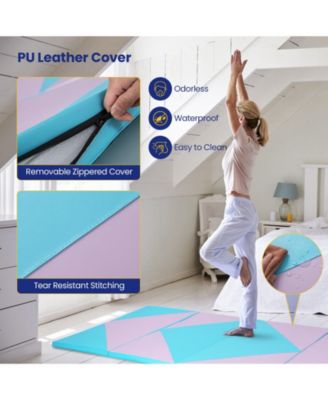 4-Panel PU Leather Folding Exercise Gym Mat with Hook and Loop Fasteners