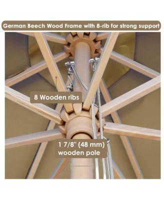 13FT Large Outdoor Patio Umbrella UV30+ Wood 8 Rib Pole for Table Beach Yard Garden Wedding Deck Cafe Pool Tan