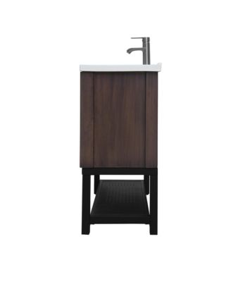 36" Freestanding Ceramic Sink Bathroom Vanity with Faucet and Iron Shelf Cabinet